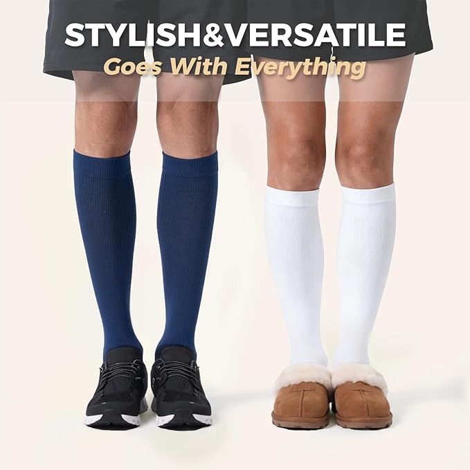 Compression Socks for Women and Men,Mild Support(3 Pairs) Unisex | Knee High,Graduated Compression,L/R Foot Labels,Breathable Fabric,Best for Flying/Nurses/Travel/Cycling/Pregnancy/Daily Wear - Image 4