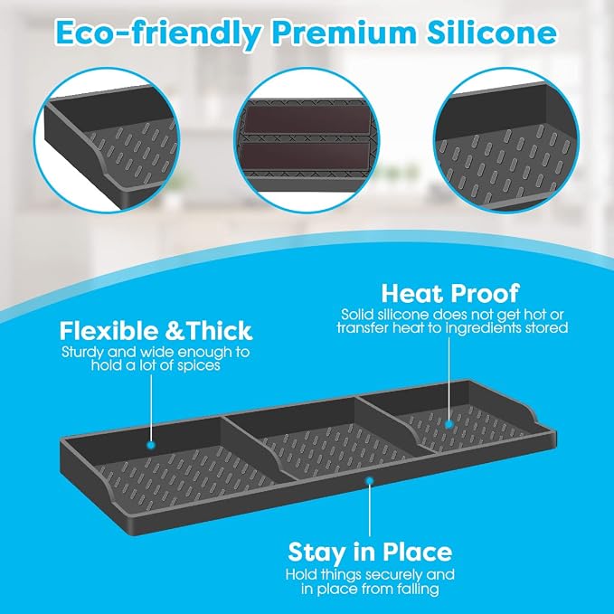 30 Inch Magnetic Spice Rack Above Stove - Silicone Shelf Organizer Suctioned to Back of Stove for Storage - Dark Grey - Image 5