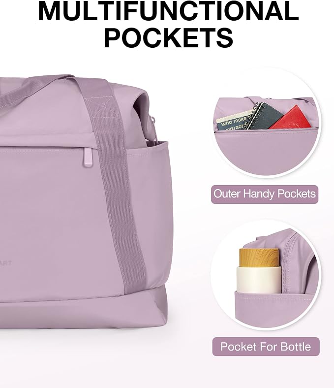 BAGSMART Foldable Travel Duffle Bag, 30.6L Large Carry On Tote Bag Gym Sports Bag for Women, Weekender Overnight Bag for Travel Essentials & Daily Necessities(Dark Purple) - Image 6