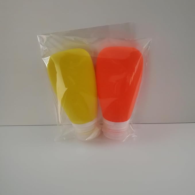 Travel Bottles for Toiletries, TSA Approved 3 oz Leak Proof Silicone Refillable Squeeze Travel Size Containers BPA Free for Cleansers, Lotions, Shampoo for Airplane 2pk (Orange,Yellow) - Image 3