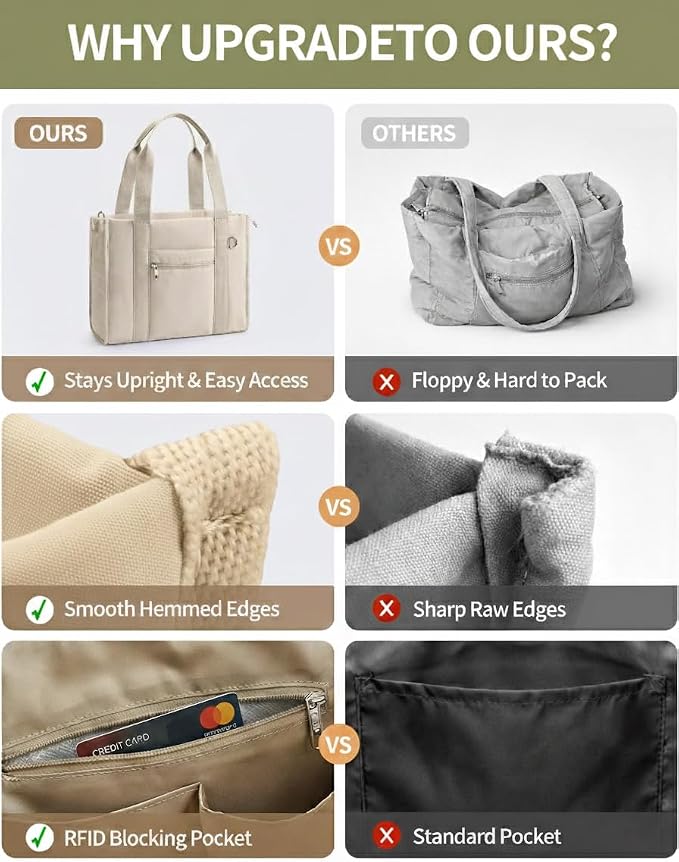 Work Tote Bag for Women, Lightweight Puffer Tote Crossbody with Zipper | Travel Utility Tote Multi-Pocket, RFID Pocket, Large Capacity, Luggage Sleeve, Shoulder Bag for Office, Daily, Gym, Teacher - Image 3