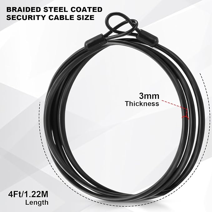 12 Pack Security Cable Luggage Lock with Loops 4 ft 3mm Braided Steel Coated Bike Cable Wire Double Loop Anti Theft Safety for U Lock, Padlock and Disc(Black) - Image 2