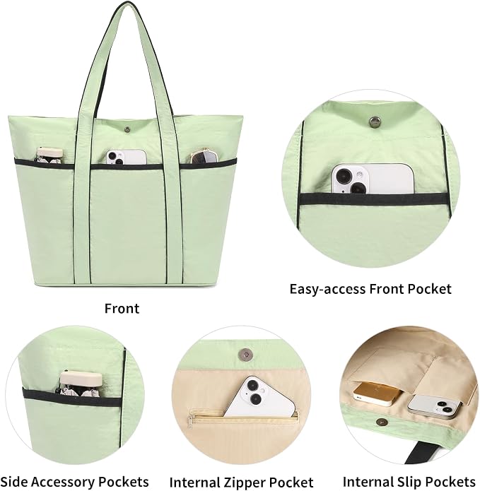 Corduroy Tote Bag for Women Crossbody Bags Lightweight Handbags Shoulder Bag with Zipper Pockets for Work Shopping - Image 5