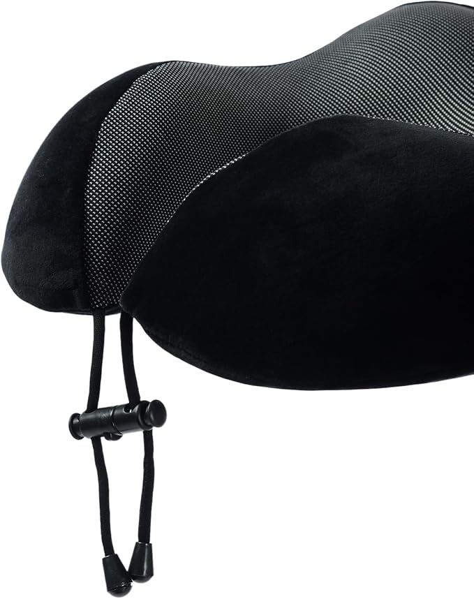 Memory Foam Travel Pillow, Neck Pillow with 360-Degree Head Support, Comfortable Ideal for Sleeping on Airplane, Car, Train, Bus and Home Use, Comes with Storage Bag (Black) - Image 5