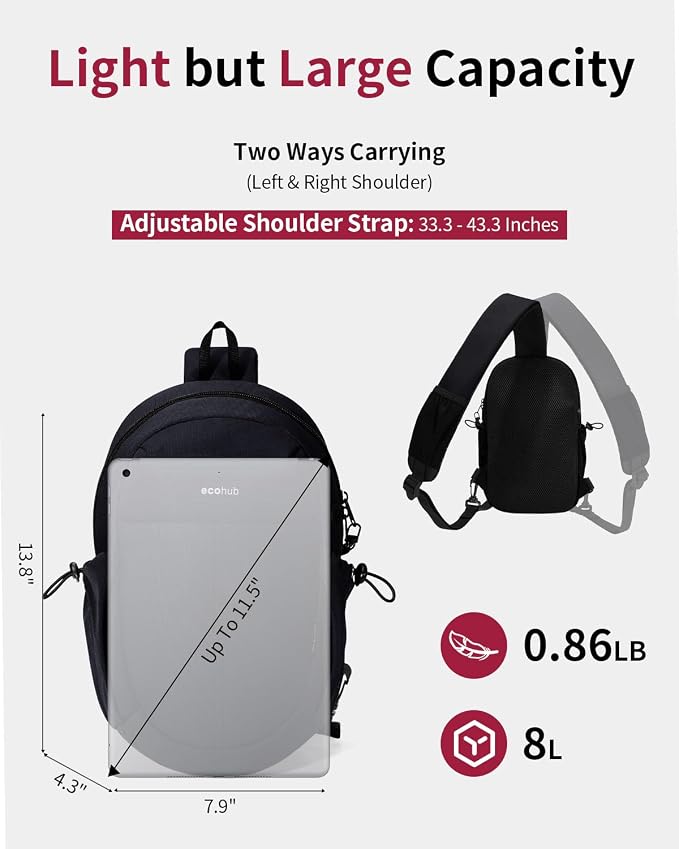 ECOHUB Anti-Theft Crossbody Bag Men Women RFID Blocking Lightweight Sling Backpack Water Resistant for Travel Hiking Outdoor - Image 3