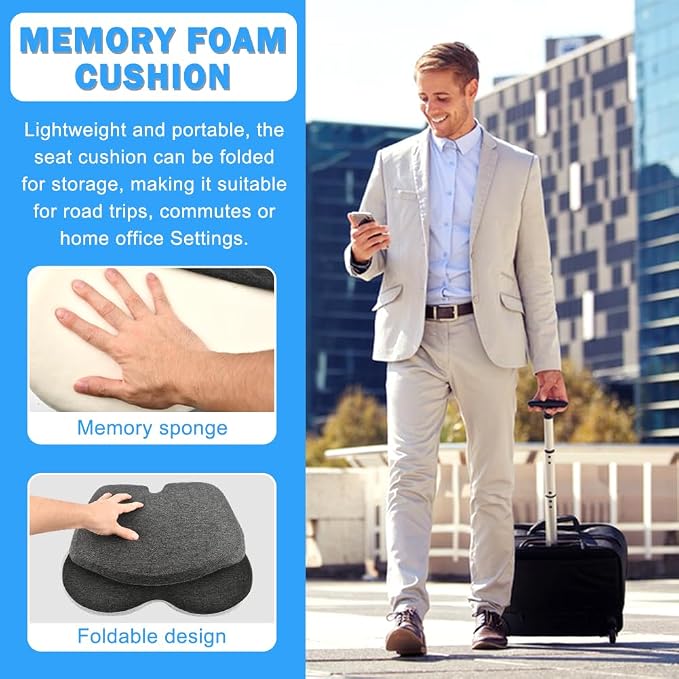 Memory Foam Seat Cushion for Driving & Office Chairs, L-Shaped Ergonomic Tailbone Relief Seat Cushion for Long Sitting, Car/Truck/Office Chair - Image 4