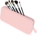 Travel Makeup Brush Holder, Silicone Makeup Brush Bag with Zipper Closure, Makeup Brushes Organizer Case Washable Makeup Pouch Holder Case for Daily, Work, Essentials（Pink） by Sakolla