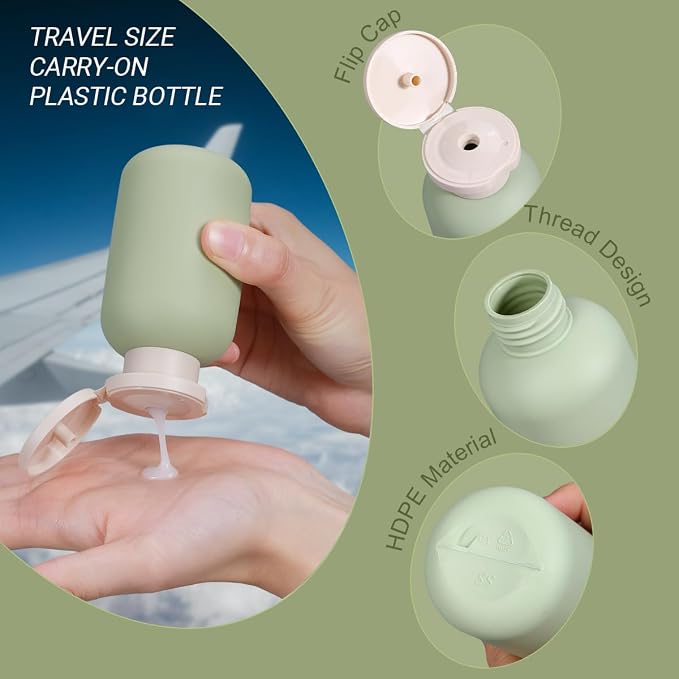 3.4 oz Plastic Small Travel Shampoo Bottles, Refillable Flip Cap Squeeze Bottles for Toiletries, Leakage-proof Travel Shampoo and Conditioner Container (8 pack) - Image 4