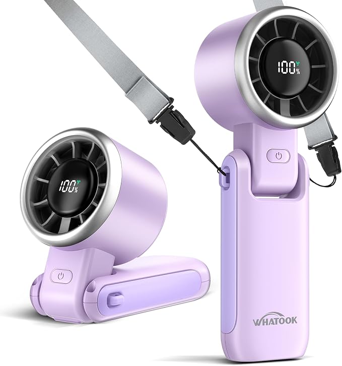 WHATOOK Portable Handheld Turbo Fan:12m/s Strong Wind 15000RPM High Speed Mini Fan, 4000mAh Battery Rechargeable Personal Fan with LED Display, 3 in 1 Foldable Fan for Travel Office Shopping, (Purple) by FashionCaring-MakeitYours