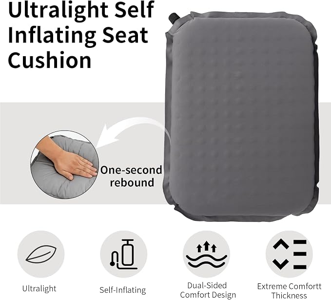 Portable Self-Inflating Seat Cushion, Memory Foam, Travel Airplane Seat Cushion, Suitable for Long Flights, Camping, Stadiums, Offices, Cars & Backpacking - Image 7