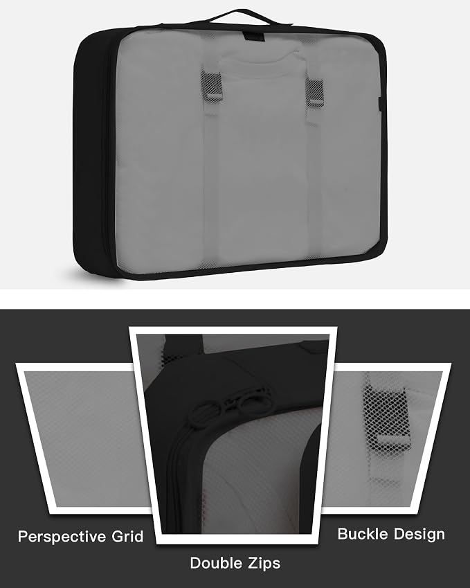 9 Set Packing Cubes for Carry on Suitcase Travel Organizer Bags for Luggage Suitcase Organizer Bags Packing Cube Set for Packing Women Men (Black) - Image 4