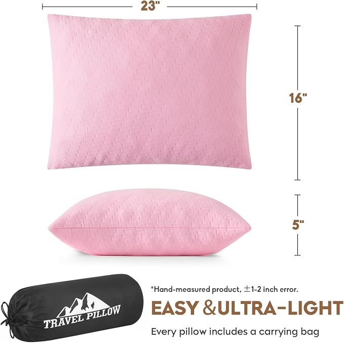 Small Shredded Memory Foam Pillow, Camping Pillow Travel Pillow - Compressible Medium Firm, Breathable Cover, Ideal Backpacking Hiking, Airplane and Car (Apricot Pink, L) - Image 2