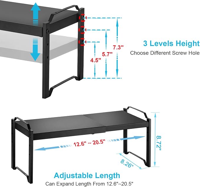 Expandable Cabinet Shelf Organizer, Adjustable kitchen Countertop Storage | 2 Pack Stackable Metal Kitchen Cabinet Countertop Storage Shelves, Heavy Duty Counter Cupboard Pantry Organizers, 20.5" Long - Image 2