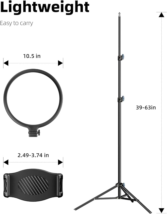 10.5" Ring Light with 69" Tripod Stand and Phone Holder Kit, Full-Screen Zoom Lighting for Video Recording, Makeup, Live Stream, Dimmable LED Selfie Ring Light Tripod for iPhone with Remote - Image 6
