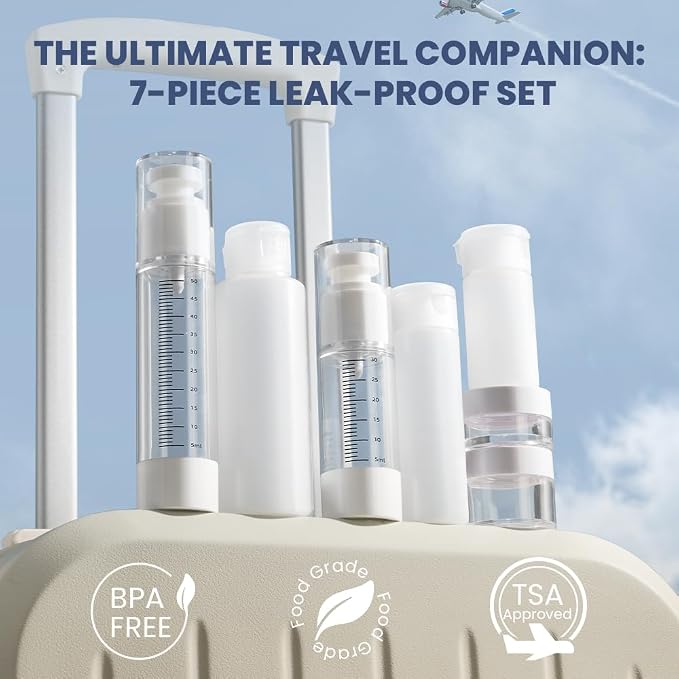 Travel Bottles Kits for Toiletries, TSA Approved Container 7 Pcs | Graduated Vaccumn, Leak-Proof, Squeezable, Refillable, Sets with Labels, For Toiletries - Image 2