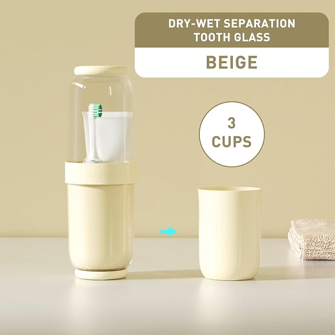 Toothbrush Cup with Cover, Travel Toothbrush Case Portable Toothbrush Holder for Traveling Business Camping School Bathroom (Beige) - Image 3