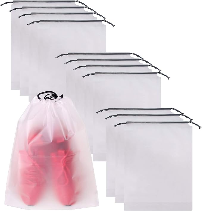 Set of 12 Portable Translucent Shoe Bags for Travel Large Clear Shoes Pouch Storage Organizer with Drawstring for Men and Women by TENABORT