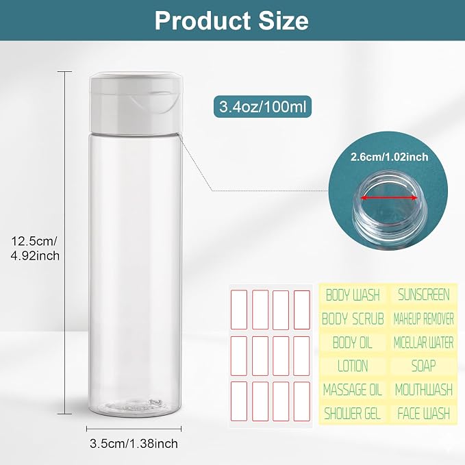 Cosywell Travel Bottles for Toiletries 5 Pack 3.4oz Shampoo Bottles | TSA Approved, Clear Travel Size Containers, Toiletry Bottles, Wide Mouth, Leak Proof, Squeeze Bottle, for Lotion Toothpaste - Image 2