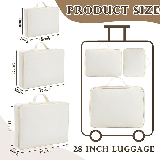 Shinymoon 3 Set 100% Cotton Packing Cubes with Handles,Zippers, Clothes Shoes Organizer(3 Sizes,Regular,Beige) - Image 3