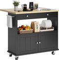Rolling Kitchen Island with Folding Drop Leaf Breakfast Bar, 35.4'' W Kitchen Cart with Storage Cabinet and 2 Drawers, Portable Mobile Kitchen Island Table with Towel Rack, Lockable Wheels, Black by KNOWORLD
