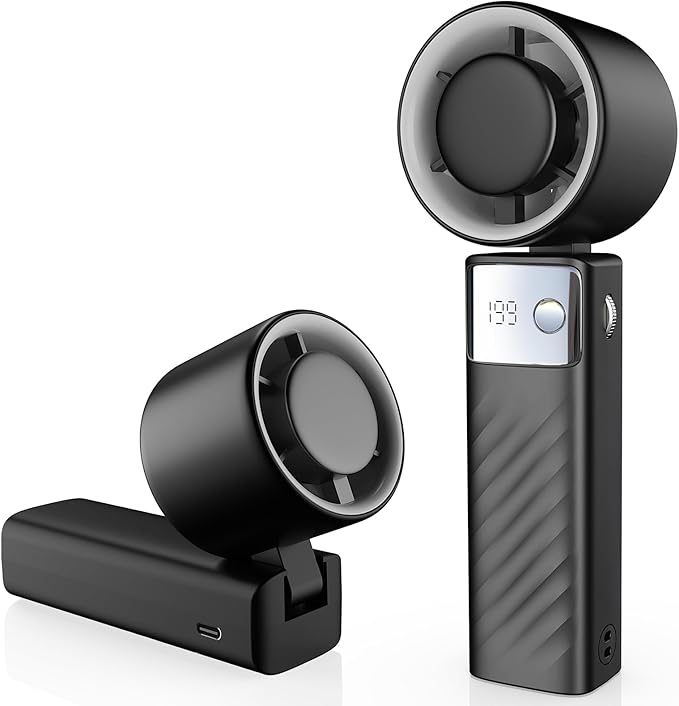 YOSHENMO Portable Handheld Turbo Fan - Foldable Mini Fan with Air Turbo Tech, 1-199 Speed Adjustment, 20H Runtime, LED Display, Battery-Powered for Indoor/Outdoor Use, Dark Black by YoShenMo
