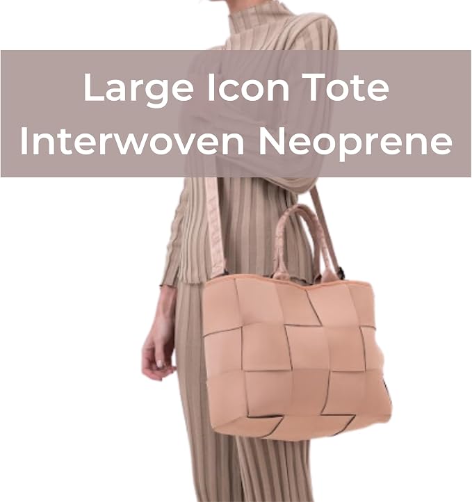POPUPS Interwoven Large Neoprene Foldable Tote Bag, Weekender Bag for Women - Travel Crossbody Purse - Image 2