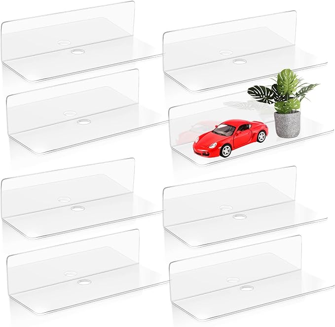 Maitys 8 Pcs Clear Acrylic Floating Shelves Back to School Supplies 9 Inches Adhesive Wall Mounted Shelves No Drill Hanging Acrylic Wall Display for Living Room Bathroom Bedroom Kitchen Office by Maitys