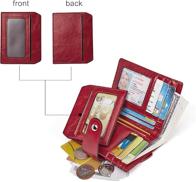 BOSTANTEN Leather Womens Wallet Small RFID Blocking Credit Card Holder | Removable ID Window, Zipper Coin Pocket, Bifold, Minimalist, Fits Small Purses, Daily Use, Ladies Gifts, Red - Image 2