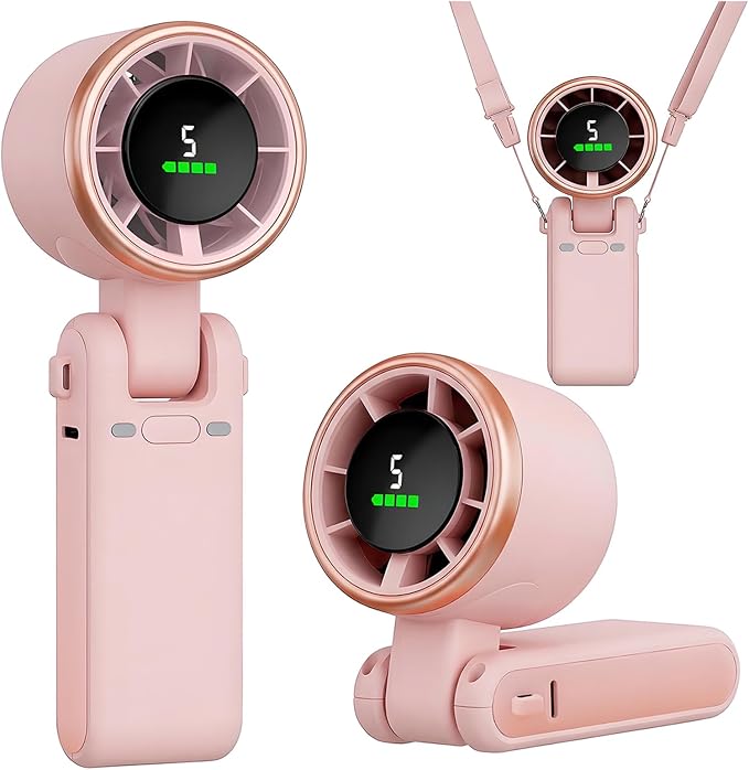 Portable Handheld Turbo Fan, 5 Gear Wind, Battery Operated, Up to 13 Working Hours Rechargeable Fan, 3 IN 1 Hand Fans with Air Turbo Tech Cooling Fan for for Travel, Beach, Outdoor - Pink by KIMWIND
