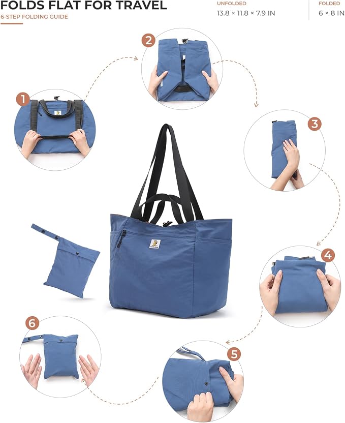 Reversible Travel Tote Bag, Foldable Carry On Shoulder Bag with Large Capacity for Airport, Shopping, Gym & Daily Use - Image 6