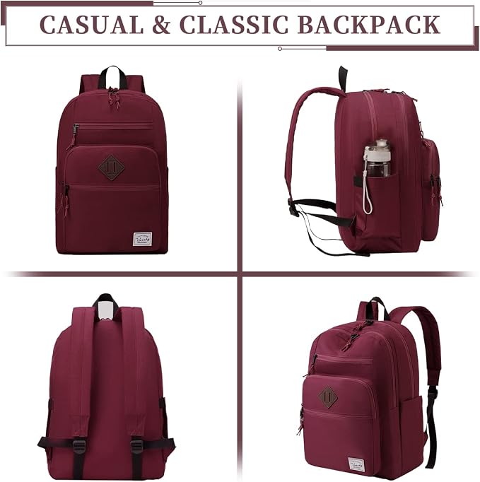 VASCHY School Backpack for Women, Unisex Large Bookbag Schoolbag Casual Daypack for High School/College/Teens/Travel/Work Red - Image 7