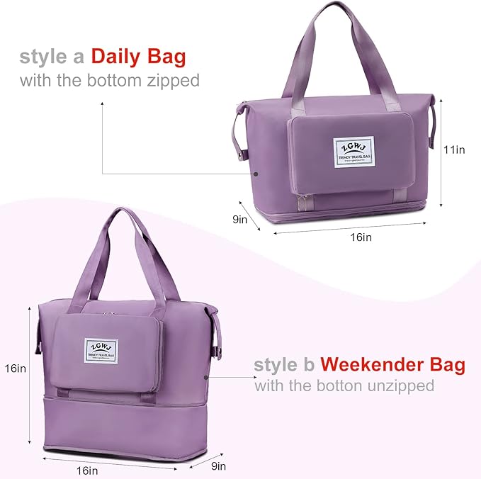 ZGWJ Travel Tote Bags, Expandable Overnight Weekender Bag for Women Foldable Carry-On | Expandable - Image 4