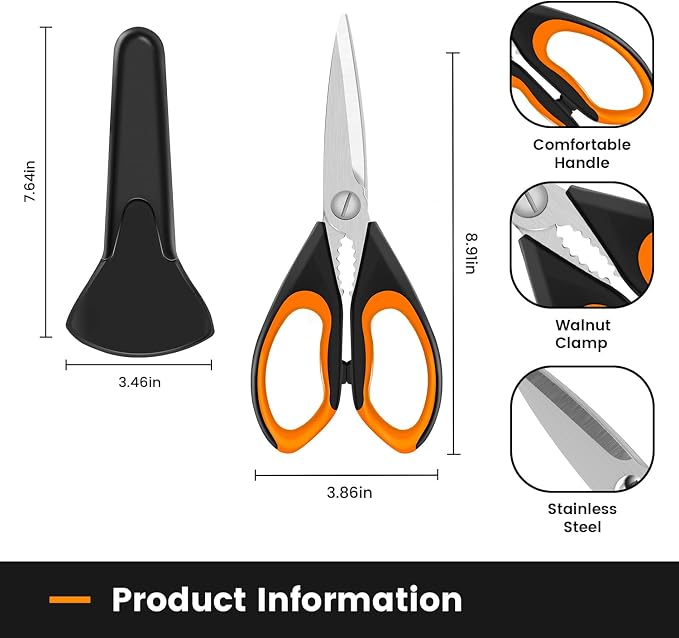 1 Pack Sharp Kitchen Scissors Set with Magnetic Holder, Yellow | Stainless Steel Blade, Ergonomic Non-Slip Handle, Heavy Duty, Food/Meat Scissors for Home, Kitchen and Picnic, All Purpose - Image 2