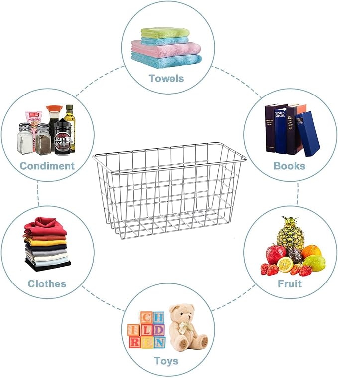 JUNCHU CHERRY 2 Pack Hanging Storage Basket, Bathroom Basket, Household Goods, with Traceless Tape, no Drilling, for Cabinet Storage, Kitchen, Bathroom, Storage Room,Chrome - Image 2