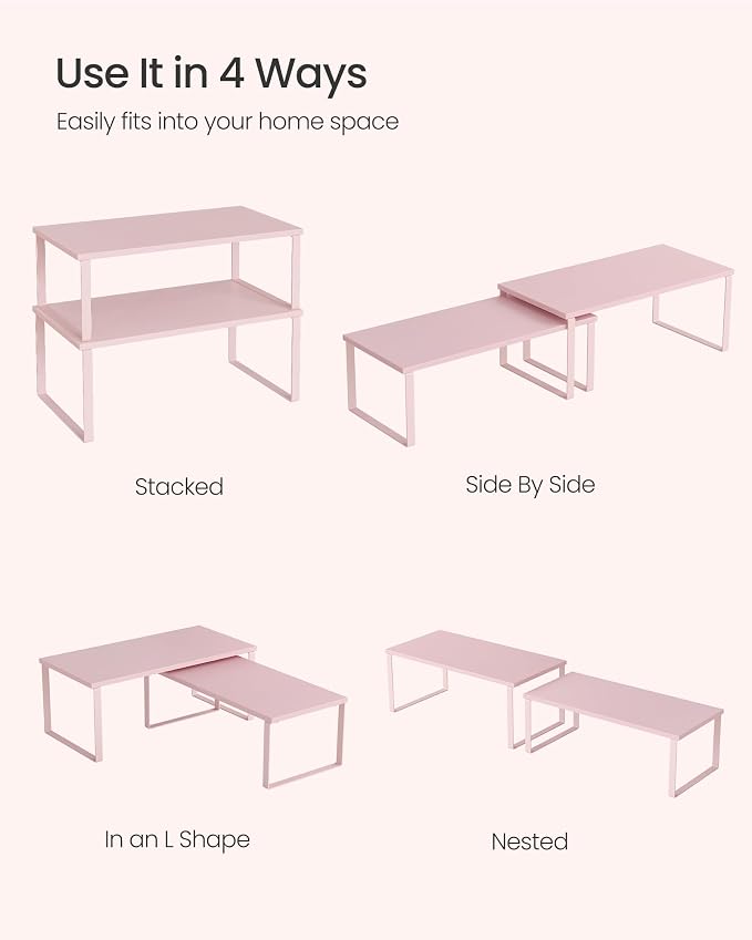 SONGMICS Cabinet Organizer Shelf, Set of 2 Spice Rack, Kitchen Storage | Kitchen Counter Storage Spice Rack, Particleboard, Steel, Jelly Pink, BYSTRO Collection UKCS025S01 - Image 4