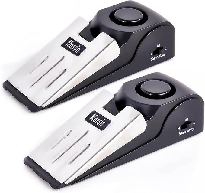 Door Stop Alarm, Door Stopper with 120DB Security Alarm, Floor Wedge Doorstop for Travel Apartment Home House (Pack of 2) by Monsin