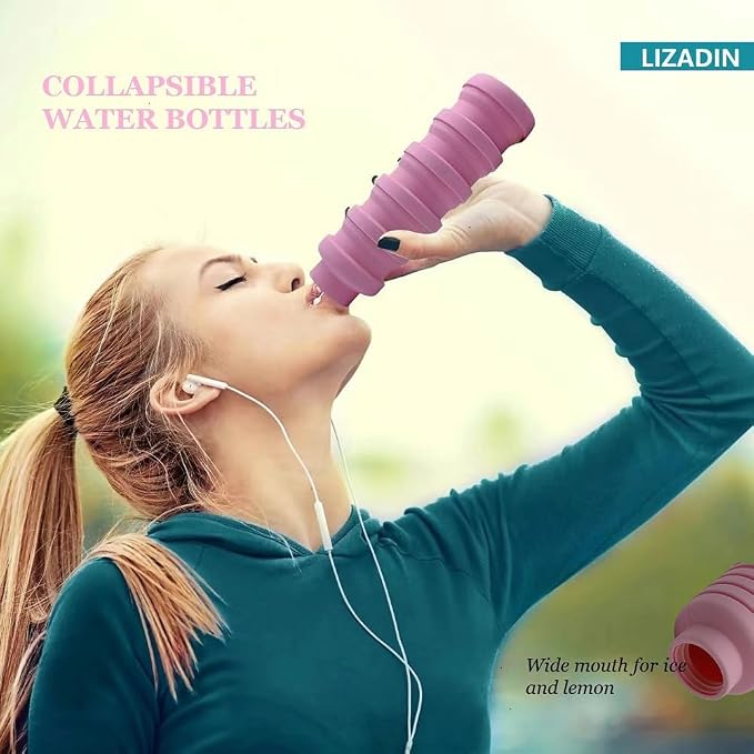 Collapsible water bottles 2 Pack with brush 500ml (Black+Aqua blue) | BPA Free Travel Silicone Water Bottle with Carabiner,Reusable Foldable Portable Sports bottles for Gym Camping Hiking - Image 3