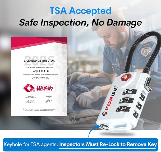 Forge TSA Approved Cable Luggage Locks, Re-settable Combination with Alloy Body(White 2 Locks) - Image 2