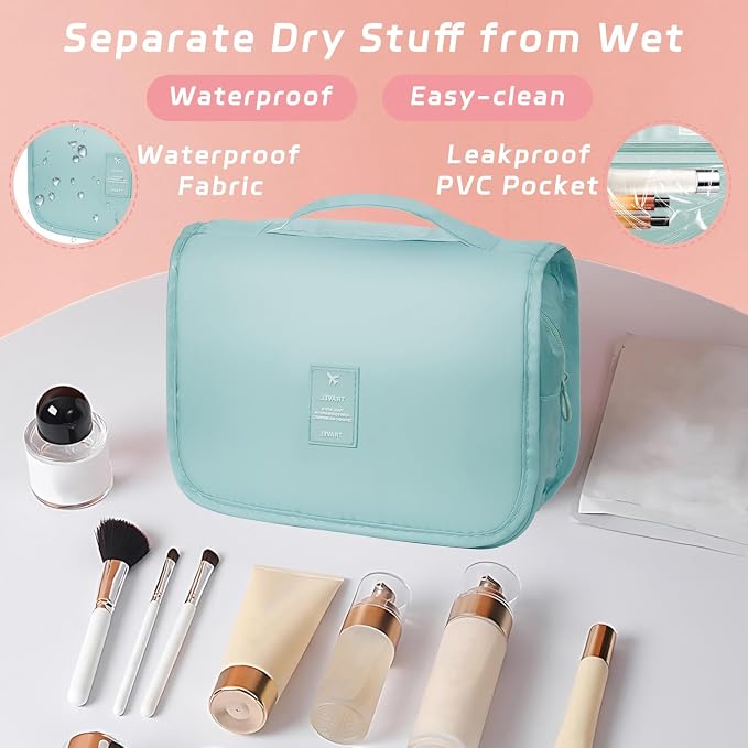 Toiletry Bag Travel Bag with Hanging Hook for Women Men,Light Blue | Waterproof Small Capacity Hanging Multifunctional Makeup Bag for Toiletries, Portable Cosmetic Bag Travel Organizer - Image 4