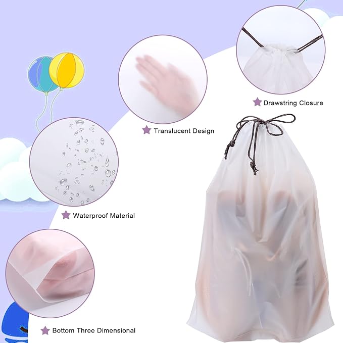 50 Pack Shoe Bags, Travel Shoe Bag, Large, Clear, Drawstring | Shoes Pouch Storage Packing Organizers, Dustproof, Waterproof, Portable for Travel, Women and Men - Image 3