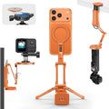 OMOTON TP02-Ultra Magnetic Action Camera Mount for DJI/GoPro iPhone，Orange | Arca-type Adapter with 1/4" Screw, 4 in 1 Phone Tripod for Travel Vlog, Adjustable & Swivel, for iPhone 12-17 Series by OMOTON