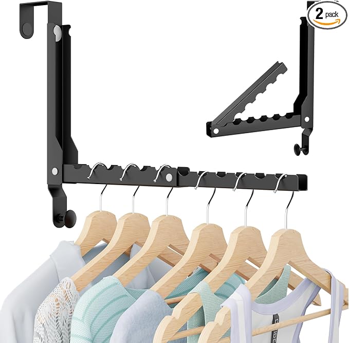 Foldable Over the Door Hooks, Over the Door Hanger for Space Saving | Heavy-duty and Portable, Suit Door Up to 1 3/4" Thick with 11 Slots for Hanging Clothes, Perfect for Small Dorm and Bedroom by WLCSNG