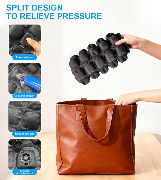 Sondur Travel Cushion, Inflatable Airplane Seat Cushion for Long Flights, 3D Air Cell Seat Cushions with Foot-operated Inflatable Accessories for Office Chair, Wheelchair, Cars, Home Living - Image 6