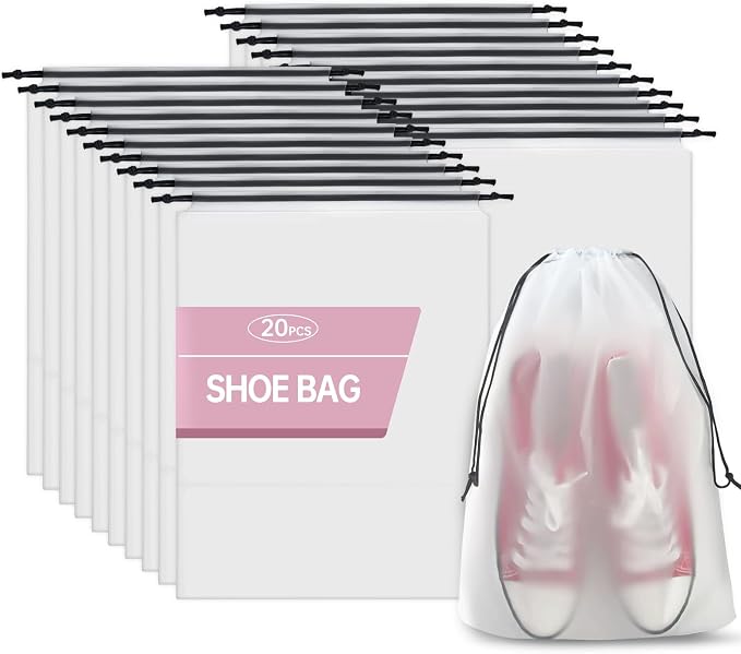 20 Pack Shoe Bags for Travel, 11.8" x 15.7" Waterproof Travel Shoe Bags for Packing, Large Clear Shoe Organizers Pouch with Rope, Portable Drawstring Shoes Storage Bag for Men & Women by UKAYONK