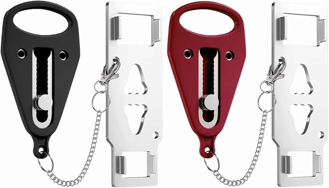 Portable Door Lock 2 Pack for Travel – Hotel Door Locks for Travelers Security – Door Safety Lock from Inside for Home & Apartment – Travel Locks for Hotel Rooms – (Black/Red) by PocketLock