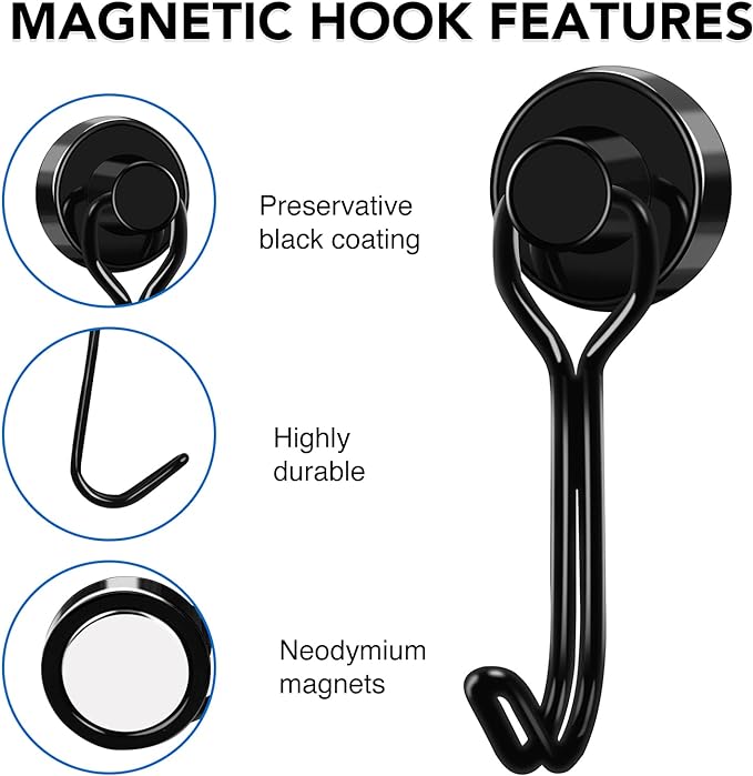LOVIMAG Swivel Magnetic Hooks, 30LBS, Pack of 20 | Cruise Cabin Ship Essentials 2026, Heavy Duty Magnets for Refrigerator, Classroom, Kitchen, Hanging Mug, Black - Image 5