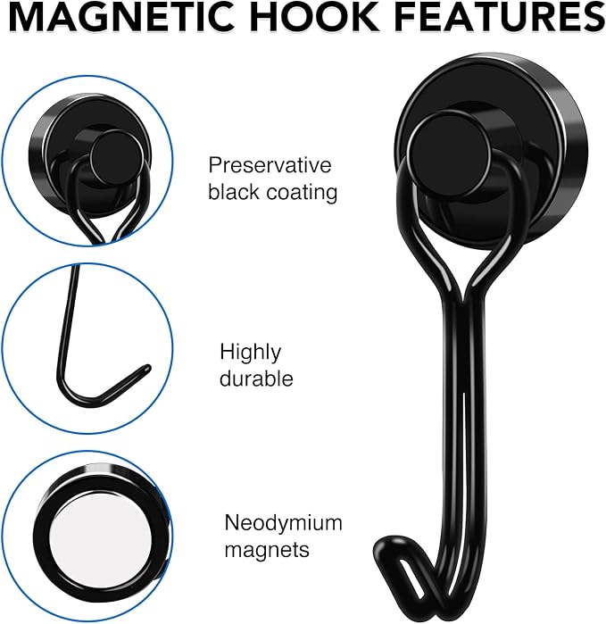 LOVIMAG Swivel Magnetic Hooks, 30LBS, Pack of 6 | Cruise Cabin Ship Essentials 2026, Heavy Duty Magnets for Refrigerator, Classroom, Kitchen, Hanging Mug, Black - Image 5