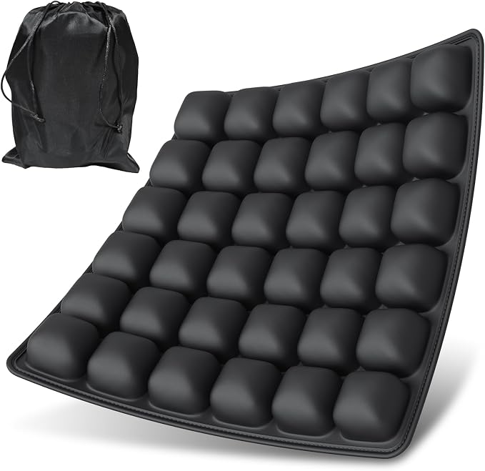 Airplane Seat Cushion for Long Flights, Inflatable Travel Seat Cushion with Built-in Pump, 36 Air Cell Portable Seat Pad, Foldable Non-Slip Cushion for Plane, Office Chair, Car, Stadium (Black) by IZLTUV