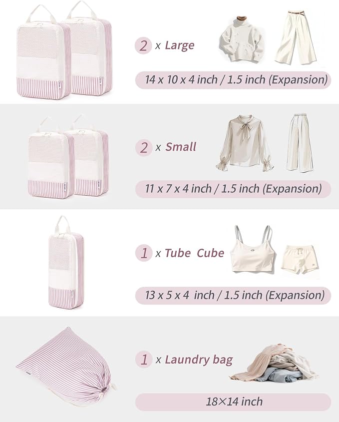 Narwey 6 Set Compression Packing Cubes for Travel Women Men, Travel Cubes for Carry On Suitcase, Durable Compression Luggage Organizer Bags - Image 3