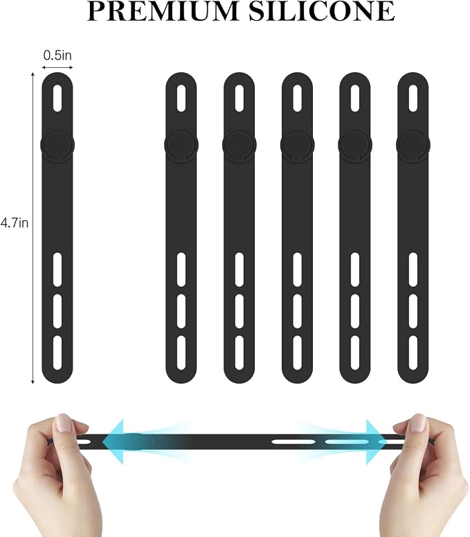 Donruby 30Pcs Silicone Cable Ties - Reusable & Washable with Adjustable Locking Buckles, High Elasticity Cable Management Straps for Home, Office, School, Travel Essential Cord Organizer (Black) - Image 2